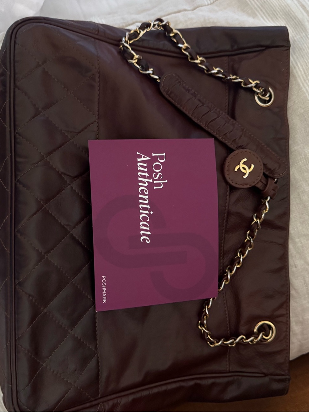 CHANEL Quilted Calf Skin Brown Medium Shopper Tote, Vintage. - Picture 15 of 16